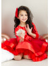 Orange Red Satin Tulle Fashion Flower Girl Dress